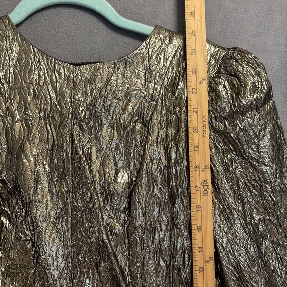 VTG 80's Patra Metallic Gold Lamé Peplum Top Puff Sleeve Size 7/8 Retro Glam - Picture 5 of 6